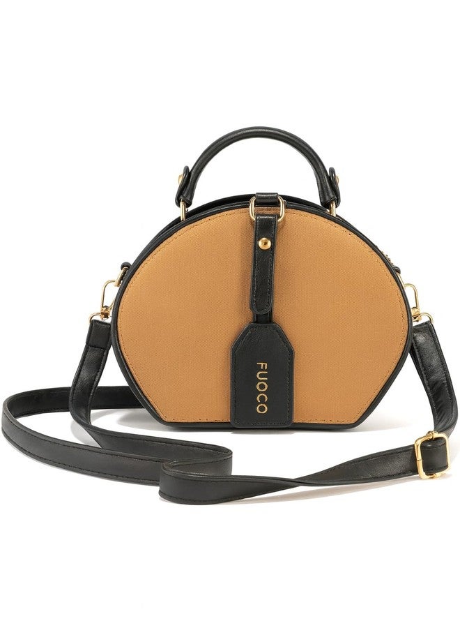 FUOCO Women’s Sling Bag | Stylish Crossbody Handbag for Women | Small Round Purse, Mini Shoulder Bag, Ladies Sling Bag for Women Latest, Casual Travel Bag, Moon Bag Trend (Black/Tan) - Image 1